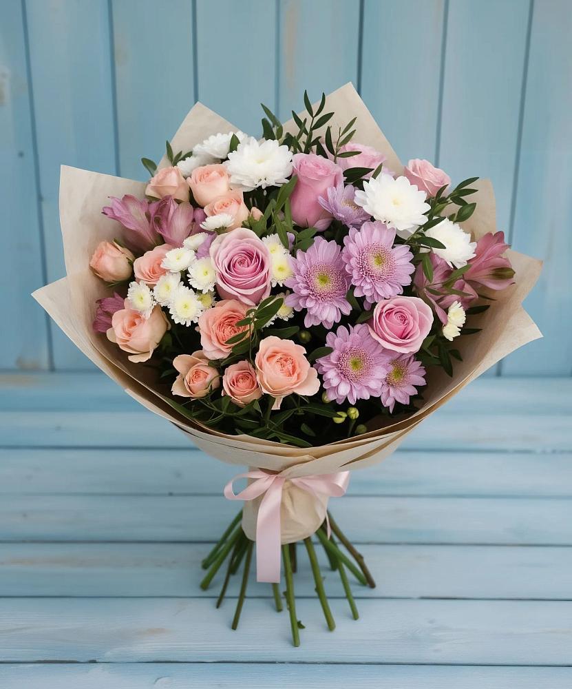 Букет цветов из: Хризантемы, Розы и Альстромерии в Панковке