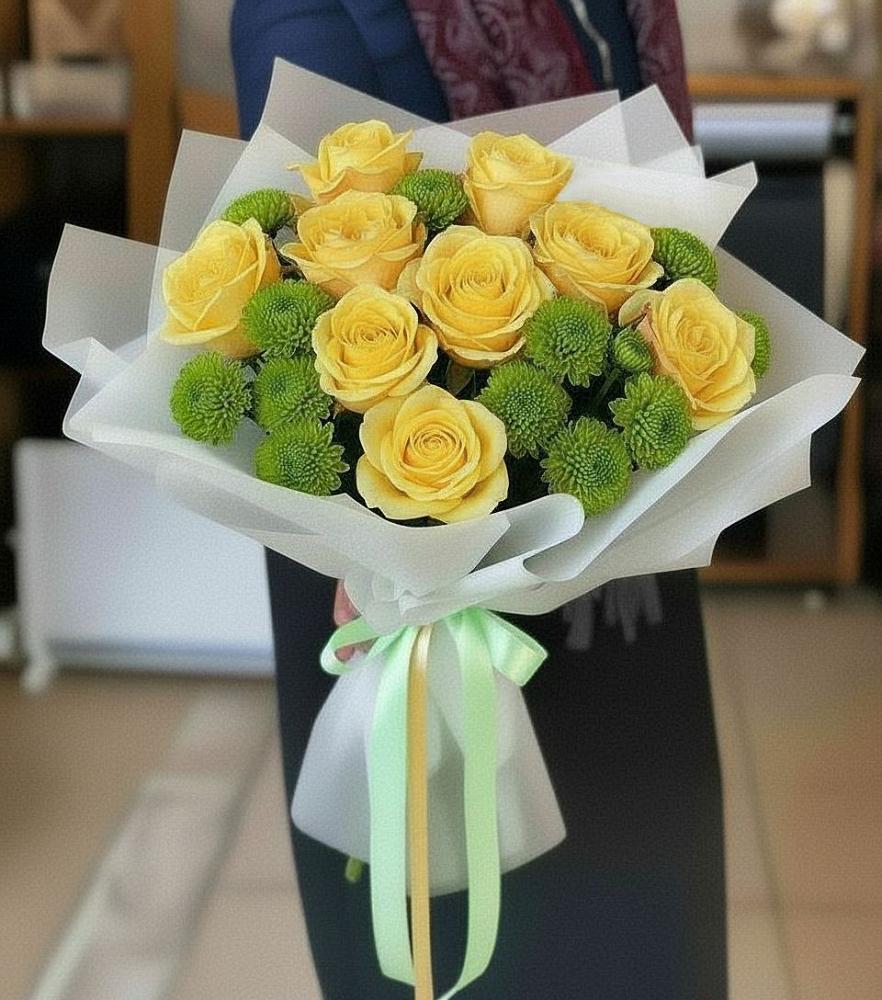 Букет цветов из: Хризантемы и Розы в Панковке