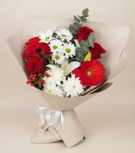 Букет цветов из:  Розы, Хризантемы, Герберы и Лилии в Панковке