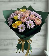 Букет цветов из:  Хризантемы и Розы в Панковке