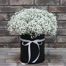 Цветочная композиция из Гипсофила в шляпной коробке в Панковке